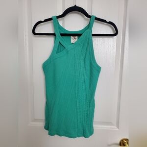 Anthropologie Green Asymmetrical Ribbed Tank Top Size S